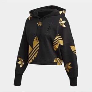 Adidas Women's Black Hoodie with Gold Logo Accents